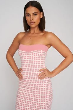 By Johnny Isabella Check Strapless Knit Dress Pink