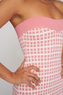 By Johnny Isabella Check Strapless Knit Dress Pink