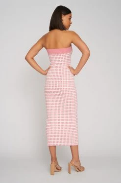 By Johnny Isabella Check Strapless Knit Dress Pink