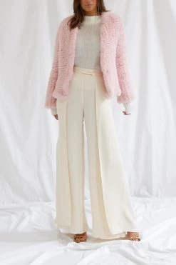 San Sloane Claudia Faux Fur Jacket Pale Pink