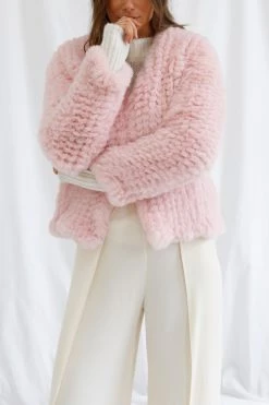 San Sloane Claudia Faux Fur Jacket Pale Pink