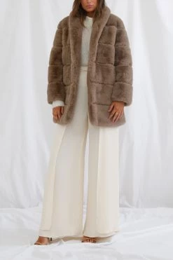 San Sloane Ashford Faux Fur Jacket Taupe