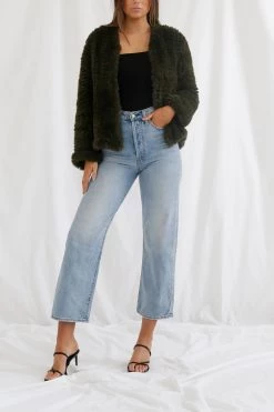 San Sloane Claudia Faux Fur Jacket Forest Green
