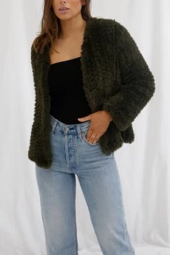 San Sloane Claudia Faux Fur Jacket Forest Green