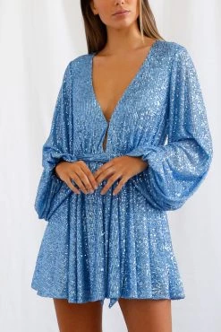 San Sloane Leighton Mini Dress Blue Sequin