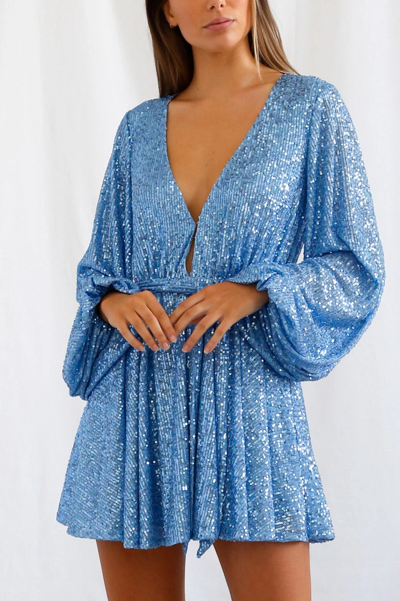 San Sloane Leighton Mini Dress Blue Sequin 3 San Sloane Leighton Mini Dress Blue Sequin
