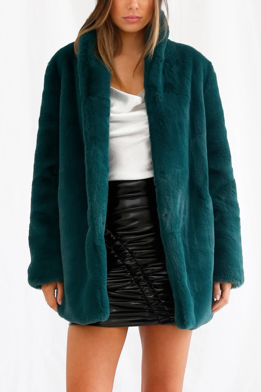 San Sloane Crawford Faux Fur Jacket Teal Green 3 San Sloane Crawford Faux Fur Jacket Teal Green