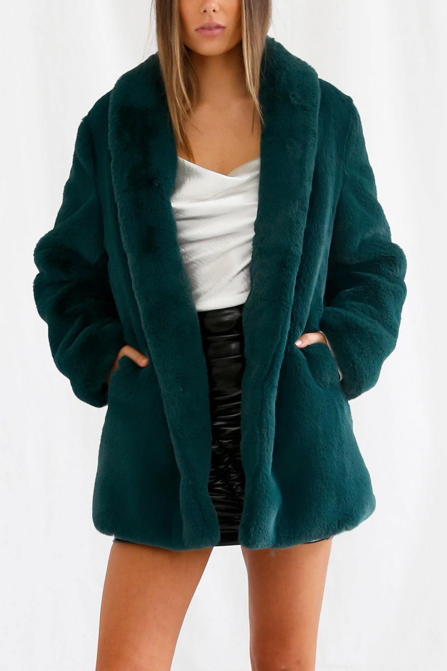 San Sloane Crawford Faux Fur Jacket Teal Green 8 San Sloane Crawford Faux Fur Jacket Teal Green