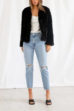 San Sloane Claudia Faux Fur Jacket Black