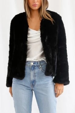 San Sloane Claudia Faux Fur Jacket Black