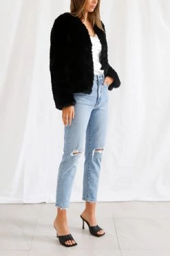San Sloane Claudia Faux Fur Jacket Black 10 San Sloane Claudia Faux Fur Jacket Black