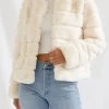 San Sloane Tyra Quilted Faux Fur Jacket Cream