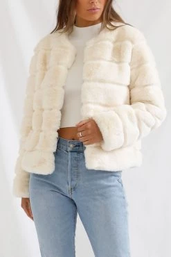San Sloane Tyra Quilted Faux Fur Jacket Cream