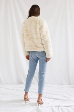 San Sloane Tyra Quilted Faux Fur Jacket Cream