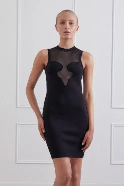 New Arrivals San Sloane Sharon Solid-Sheer Mini Dress Black