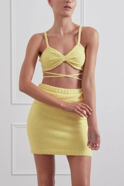 San Sloane Nora Twist Tie Boucle Bralette Yellow