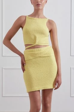 San Sloane Everly Boucle Wrap Tie Top Yellow