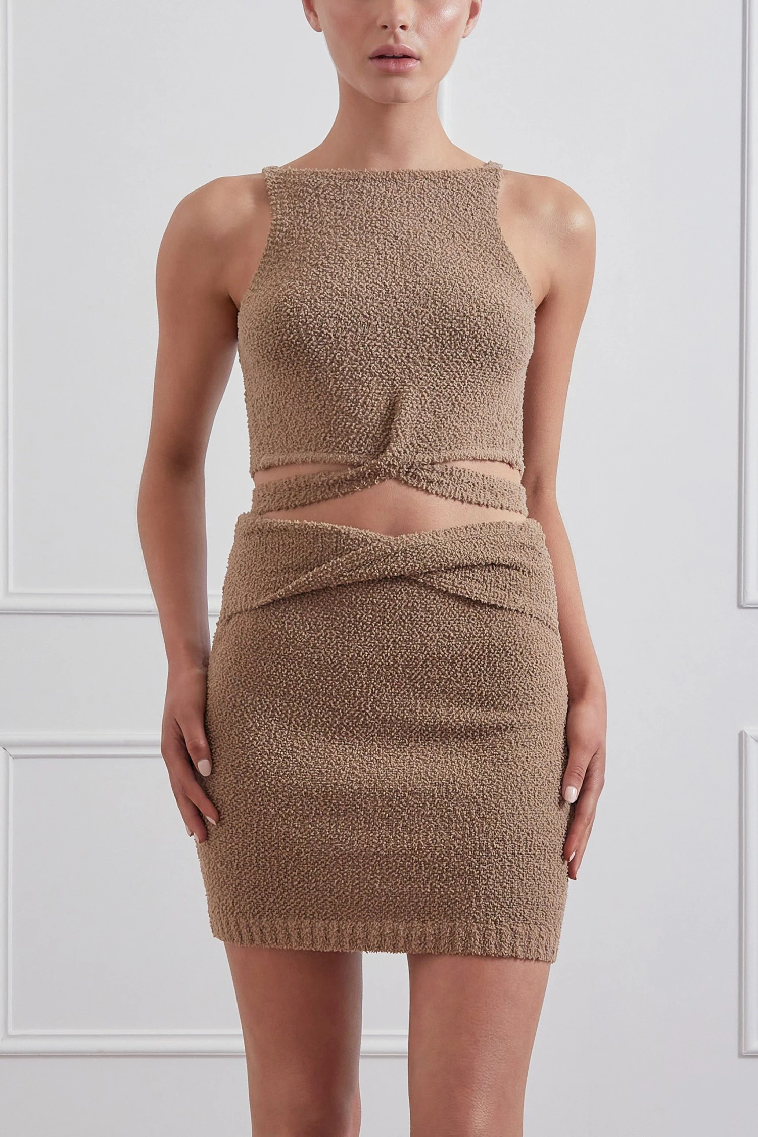 San Sloane Everly Boucle Wrap Tie Top Earth New Arrivals 3 San Sloane Everly Boucle Wrap Tie Top Earth New Arrivals