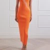 San Sloane Celine Solid-Sheer Midi Dress Orange