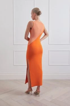 San Sloane Celine Solid-Sheer Midi Dress Orange