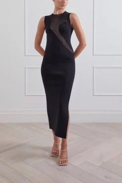 San Sloane Celine Solid-Sheer Midi Dress Black New Arrivals
