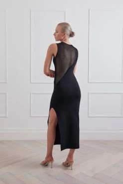 San Sloane Celine Solid-Sheer Midi Dress Black New Arrivals