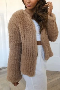 San Sloane Claudia Faux Fur Jacket Toffee