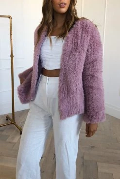 San Sloane Claudia Faux Fur Jacket Rose