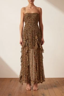 Shona Joy Paloma Ruched Frill Maxi Dress