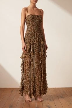 Shona Joy Paloma Ruched Frill Maxi Dress