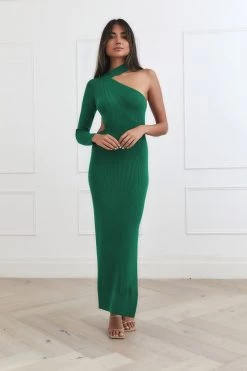 San Sloane Nailah Rib Midi Dress Forest Green
