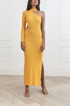 San Sloane Nailah Rib Midi Dress Cantaloupe