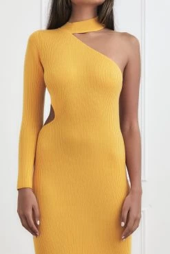 San Sloane Nailah Rib Midi Dress Cantaloupe