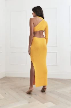 San Sloane Nailah Rib Midi Dress Cantaloupe