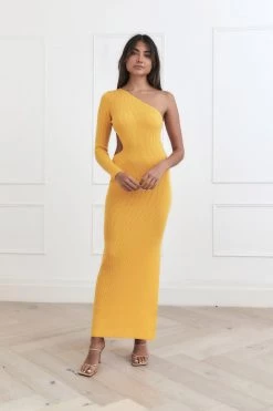 San Sloane Nailah Rib Midi Dress Cantaloupe