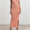 San Sloane Drake Rib Midi Dress Peach