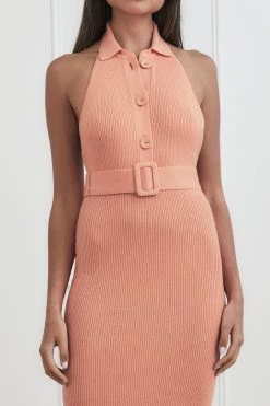 San Sloane Drake Rib Midi Dress Peach
