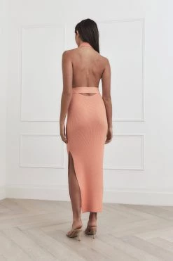 San Sloane Drake Rib Midi Dress Peach
