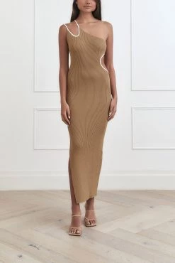 San Sloane Evangeline Rib Midi Dress Latte-White