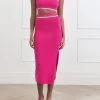 San Sloane Arianna Rib Midi Dress Hot Pink - White