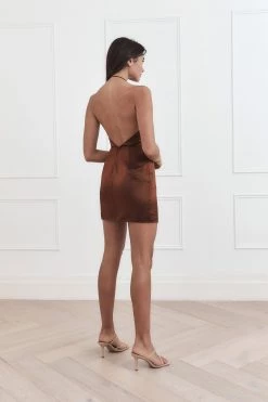 San Sloane Scarlet Drape Mini Dress Oxidised Brown 9 San Sloane Scarlet Drape Mini Dress Oxidised Brown