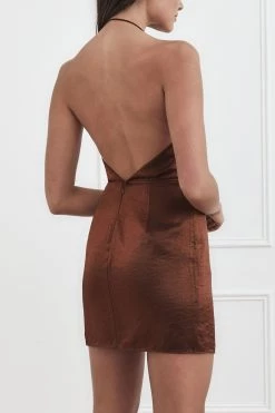 San Sloane Scarlet Drape Mini Dress Oxidised Brown 11 San Sloane Scarlet Drape Mini Dress Oxidised Brown