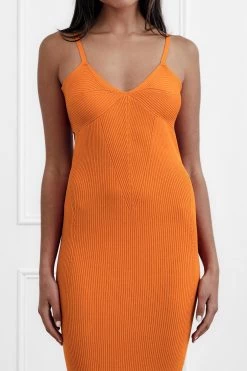 San Sloane Elle Rib Midi Dress Orange