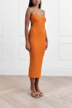 San Sloane Elle Rib Midi Dress Orange