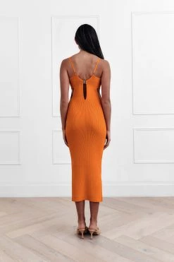 San Sloane Elle Rib Midi Dress Orange
