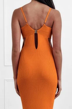 San Sloane Elle Rib Midi Dress Orange