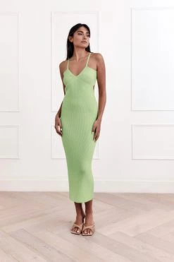 San Sloane Elle Rib Midi Dress Avocado