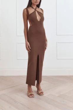San Sloane Celia Midi Dress Chocolate