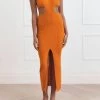 San Sloane Talia Rib Midi Dress Orange Sherbet
