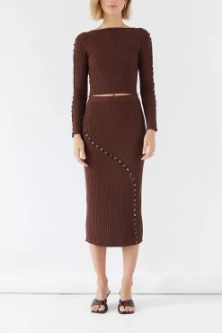 Sets Sovere Swerve Knit Midi Skirt Chocolate